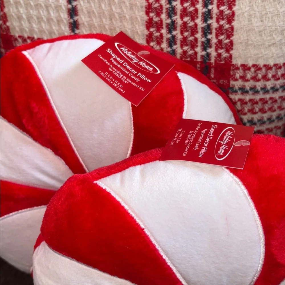 🆕HOLIDAY HOME ‘Peppermint Candy’ Plush Throw Pillows, Bundle Of 2
